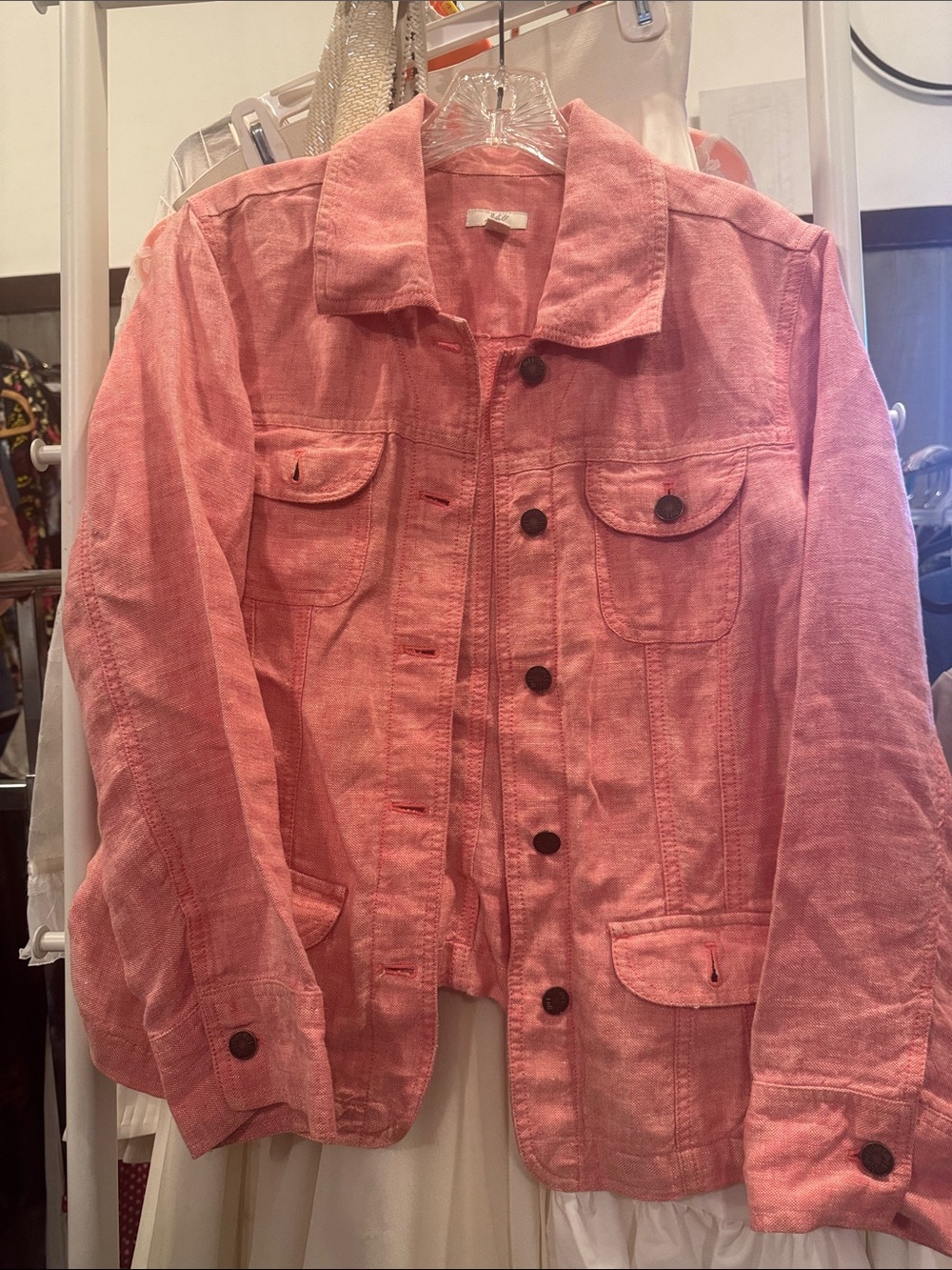 J. Jill Pink Button-Front Linen Jacket